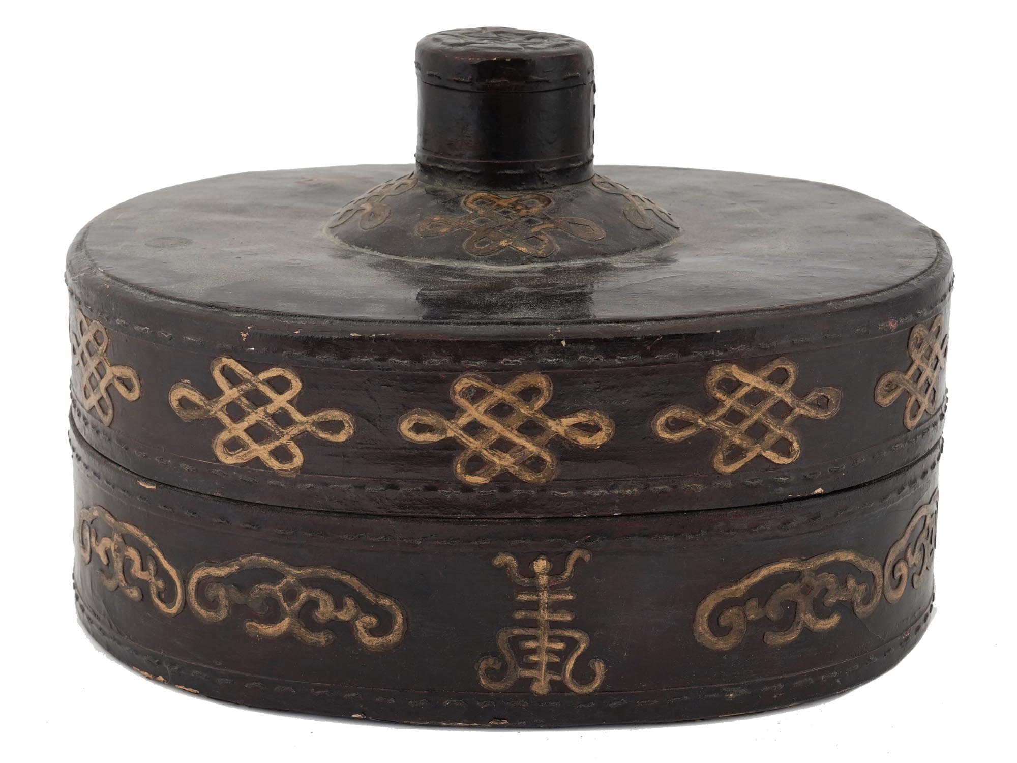 ANTIQUE CHINESE SUMMER MENS HAT AND LEATHER BOX PIC-3